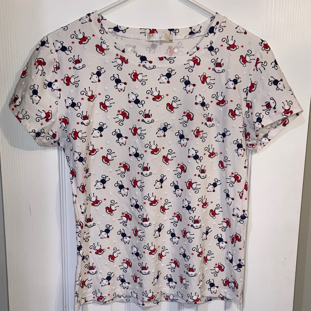 Miss Linda Cute Monkey Print Graphic Tee Casual Short Sleeve Top